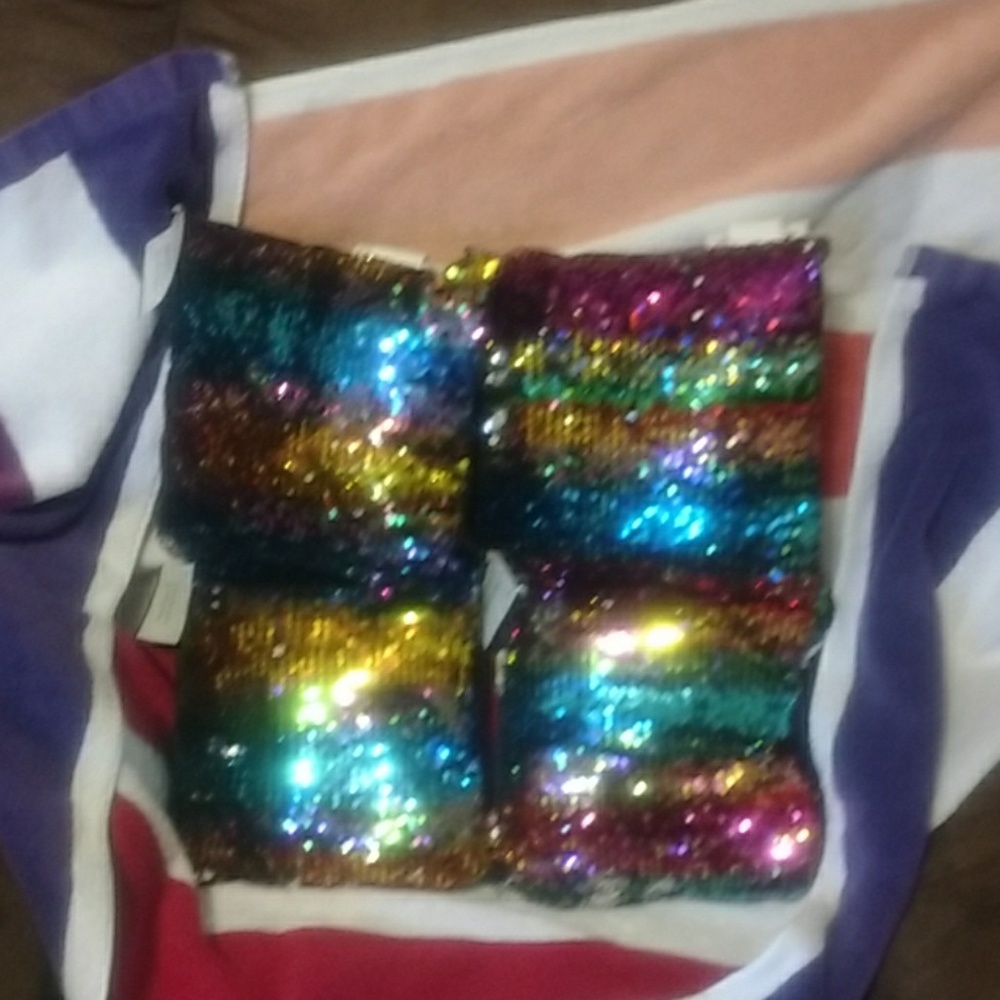 Set of four sequin pillows rainbow/silver